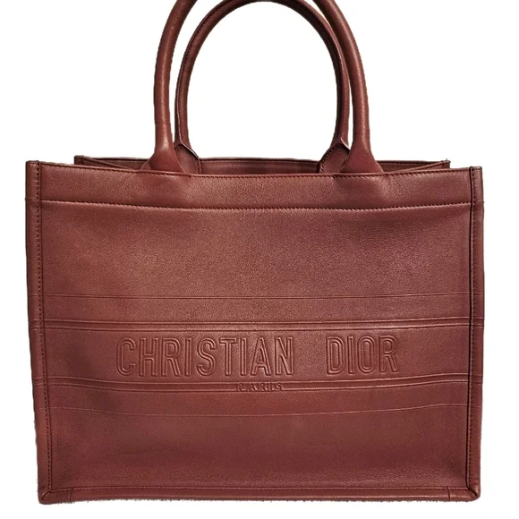 🌸 Christian Dior Medium Leather Book Tote – Dark Mauve | Entrupy COA 🌸
