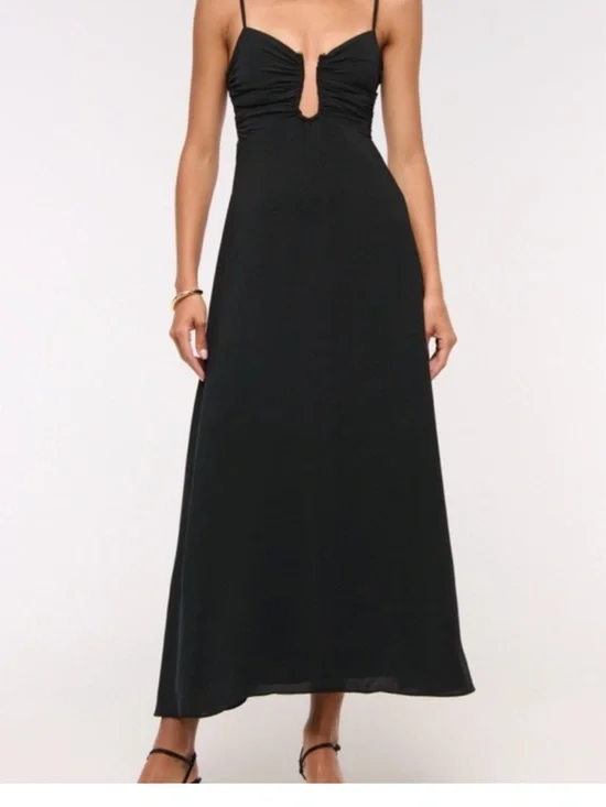 Abercrombie & Fitch Black Spaghetti-Strap Maxi Dress with Ruched Keyhole