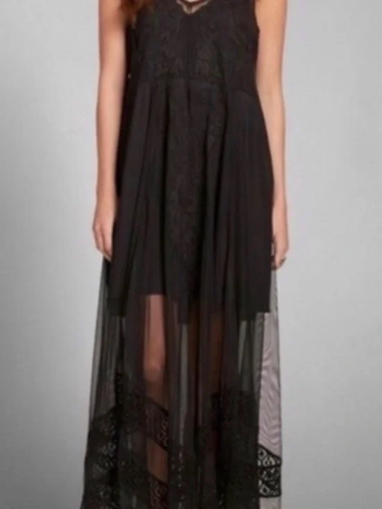 Abercrombie & Fitch Black Sheer Lace Maxi Dress