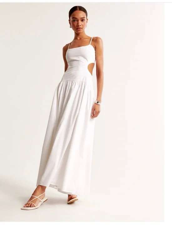 Abercrombie & Fitch White Cutout Spaghetti Strap Maxi Dress