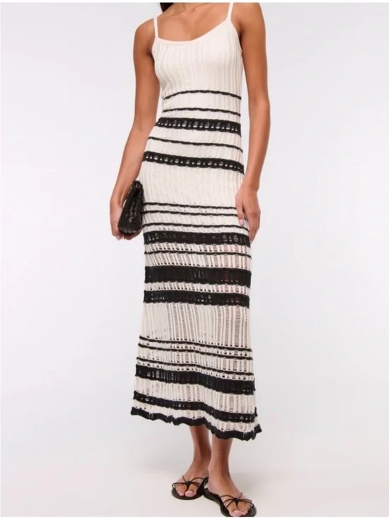 Abercrombie & Fitch Cream and Black Striped Knitted Dress