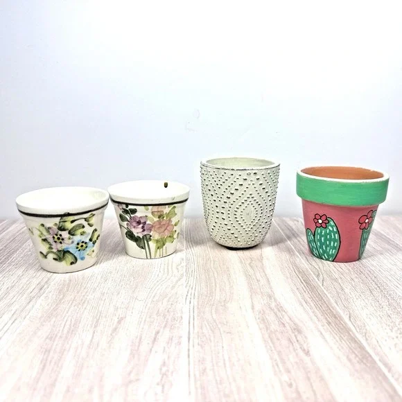 Mini Ceramic Planters Lot Small Flower Pots‎ Cactus Succulent Decor Set 4