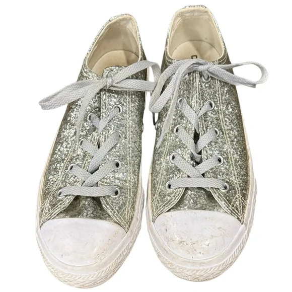 Converse All Stars Silver Sparkly Shoes, size 4 (Junior)