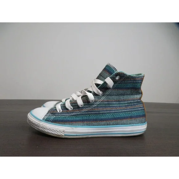 Converse All Star Shoes Youth 6 Blue Teal Striped High Top Sneakers 648866F