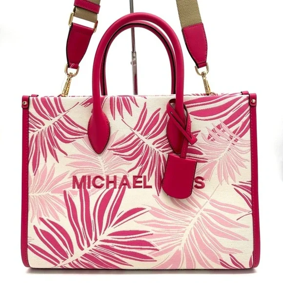 Michael Kors Medium Mirella Tote Bag Electric Pink Multi Leather