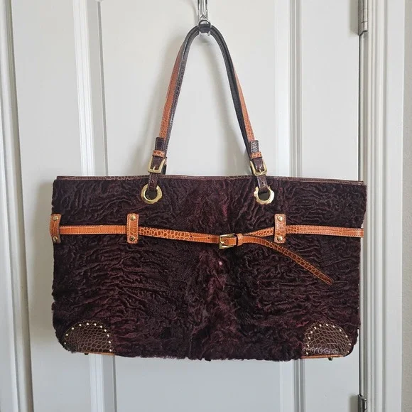 ETRO Velvet Embossed Leather Tote Bag‎ Purse