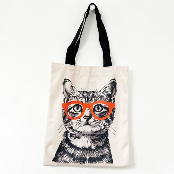 Hipster Cat Tote Bag with Orange Glasses