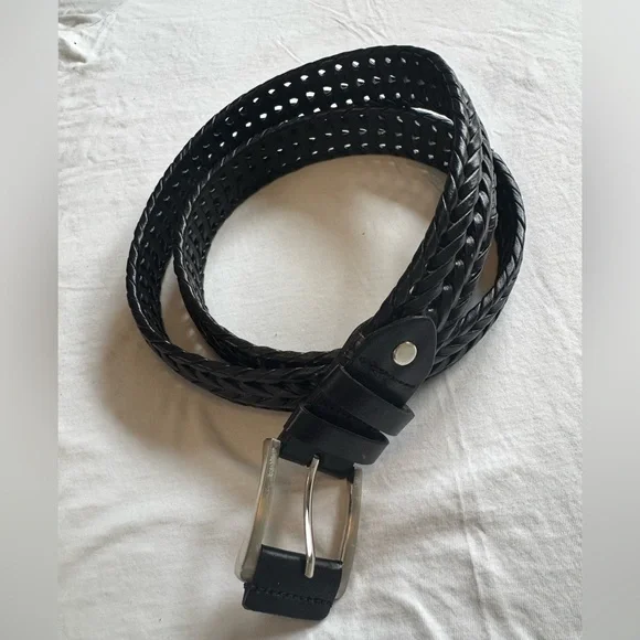 Men's Black Braided Leather Belt