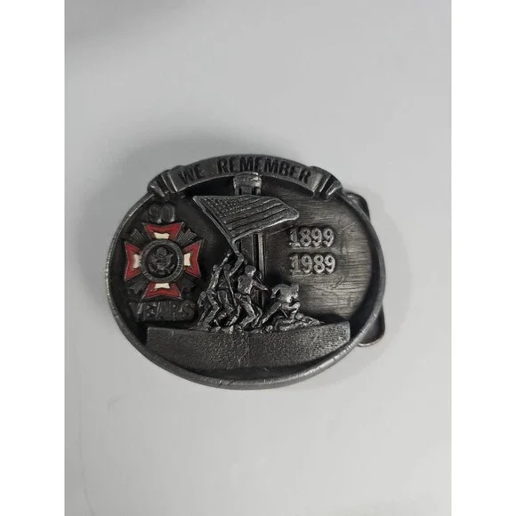 1988 We Remember 1899-1989 VFW 90th Anniversary Metal Siskiyou Belt Buckle