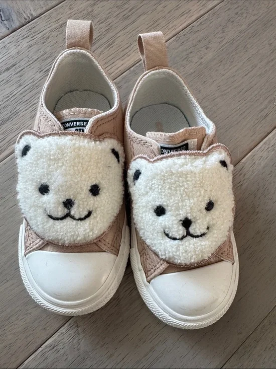 Converse Kids Pink Beige Bear Slip-On Sneakers