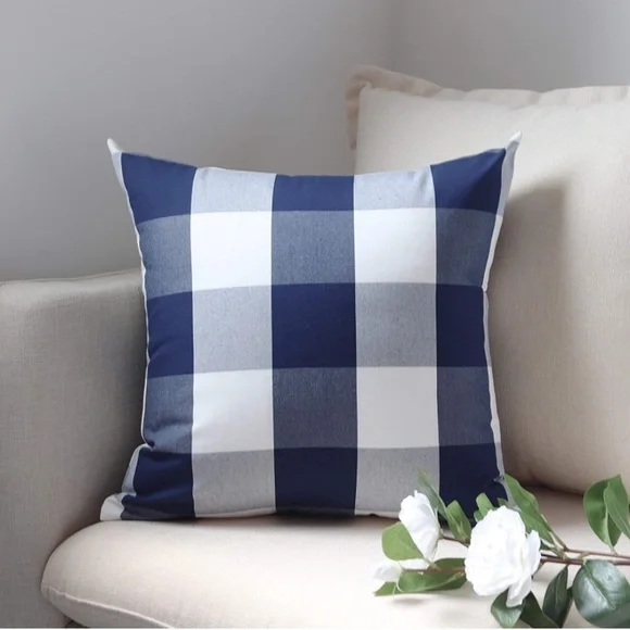 Luxury Home | Elegant Chic Blue & White Buffalo Plaid Throw Pillow Cover
