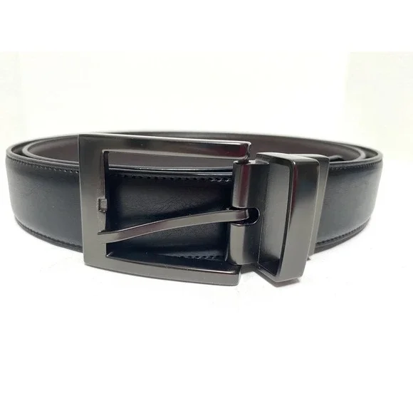 DMLB Mens Reversible Belt Black Brown Coated Leather Gunmetal Buckle 2X 46-48