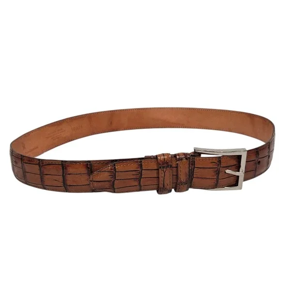 Martin Dingman Belt Mens 32 Brown Alligator Grain Leather Hand Made in America