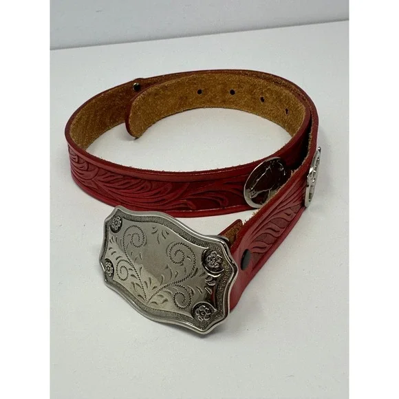 Vintage Justin Top Grain Cowhide Youth Sz 26 Leather Belt 800RD Made in USA V8