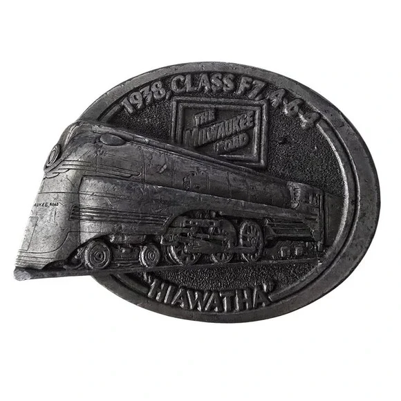Vintage 1996 GAP Milwaukee Road Hiawatha Class F7 4-6-4‎ Pewter Belt Buckle USA