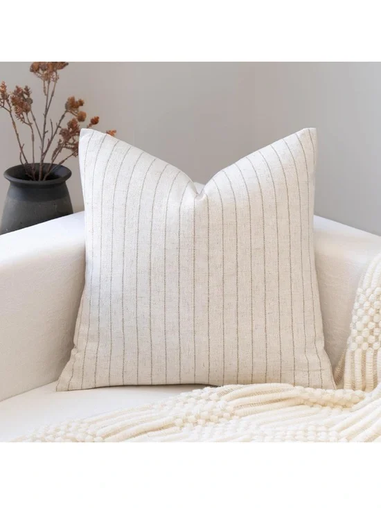 Decorative Neutral Throw Pillow Covers 20x20 Farmhouse Pillow 1PC, Pinstripe