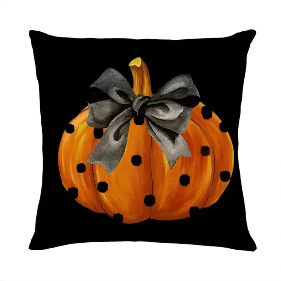 1pc Pumpkin Polka Dot Print Throw Pillow Case, Black/Orange Cushion Cover For So