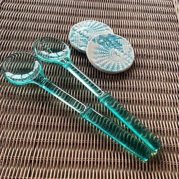 MCM Teal Lucite Salad Serving Set