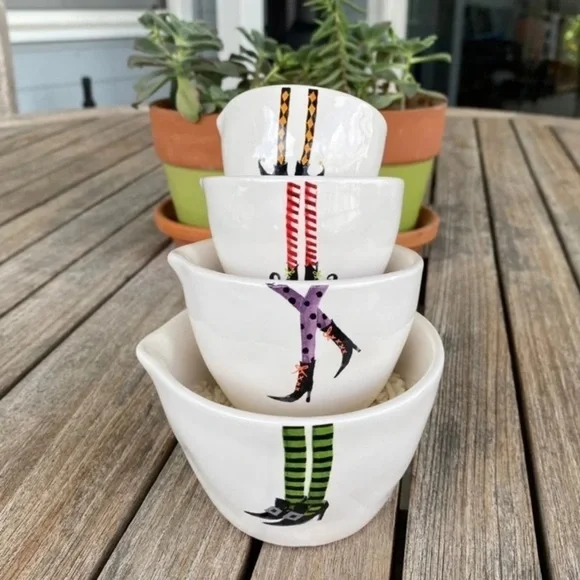 Rae Dunn Measuring Cups Halloween Witch Feet Ceramic Pottery farmhouse Halloween
