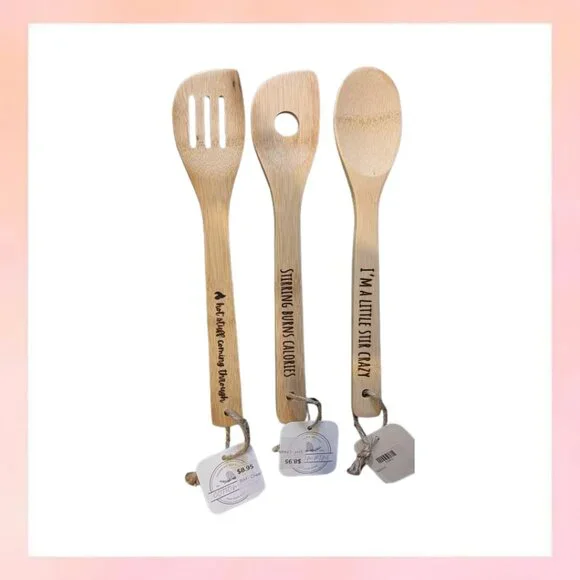 Set of 3 Engraved Wooden Spoons Funny Kitchen Decor Housewarming Gift NWT