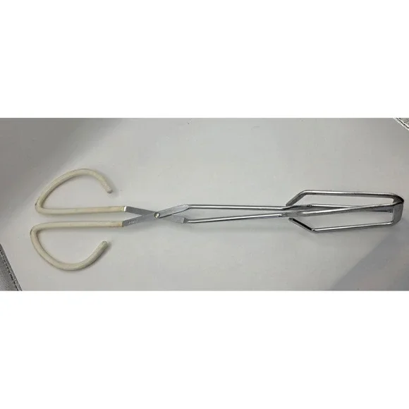 Vintage Scissor Kitchen Tongs‎ Chrome Metal White Coated Handles 11 Inch Taiwan