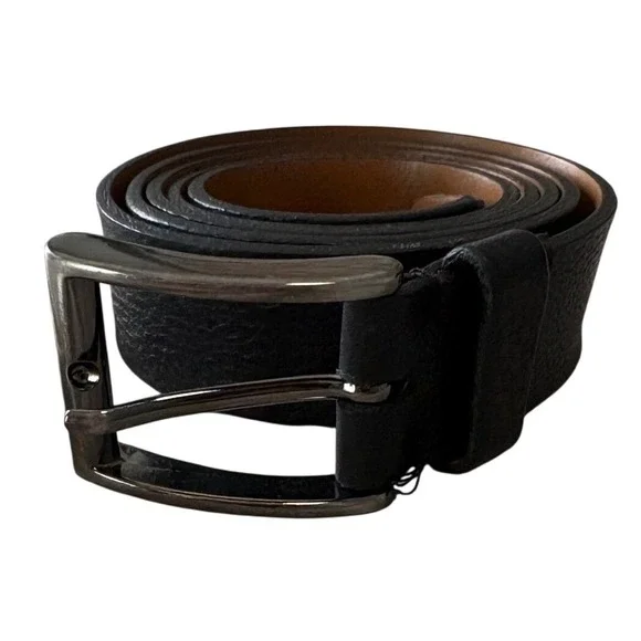 Johnston Murphy Horween Leather Belt Mens 44 Black Made in USA Italy Buckle 1.25