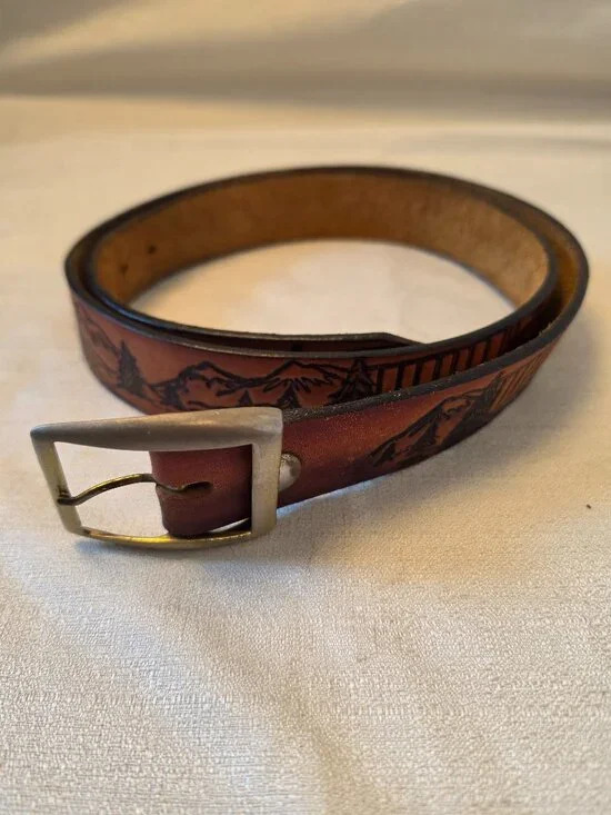 Hand-tooled Genuine Leather Semi Rig Country Mountain Belt