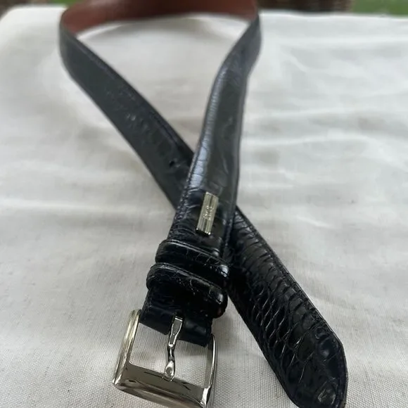 Polo Ralph Lauren Black Leather Crocodile Embossed Belt 42