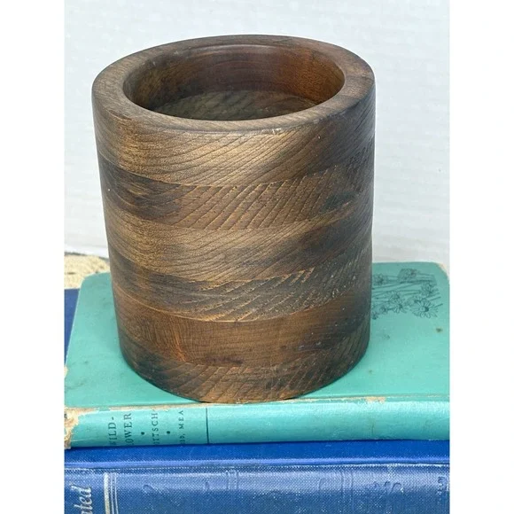 VTG Wooden Hand Turned Kitchen Utensil Holder Pencil Pen Desk  Farmhouse 4.5