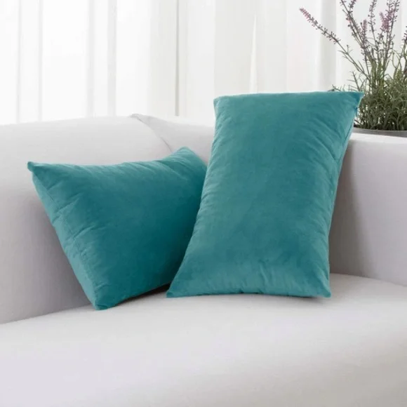 Luxury Home | Elegant Chic Turquoise Luxe Velvet Lumbar Throw Pillow Covers