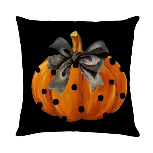 1pc Pumpkin‎ Polka Dot Print Throw Pillow Case, Black/Orange Cushion Cove…