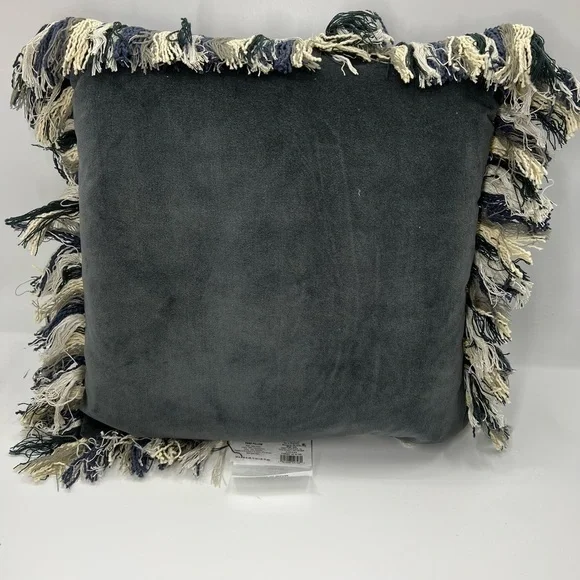 NWT Opal House Dark Gray Velvet Pillow with Fringe 17in.x 17in