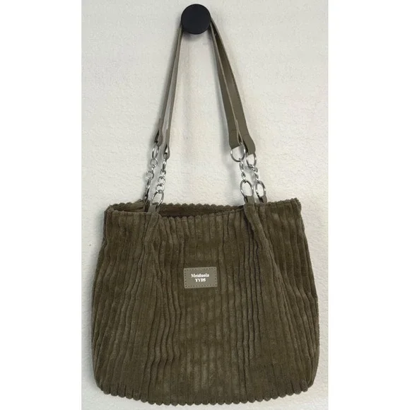 Meiduola‎ YYDS Corduroy Tote Bag Soft Green Ribbed Purse Tote Shoulder Bag