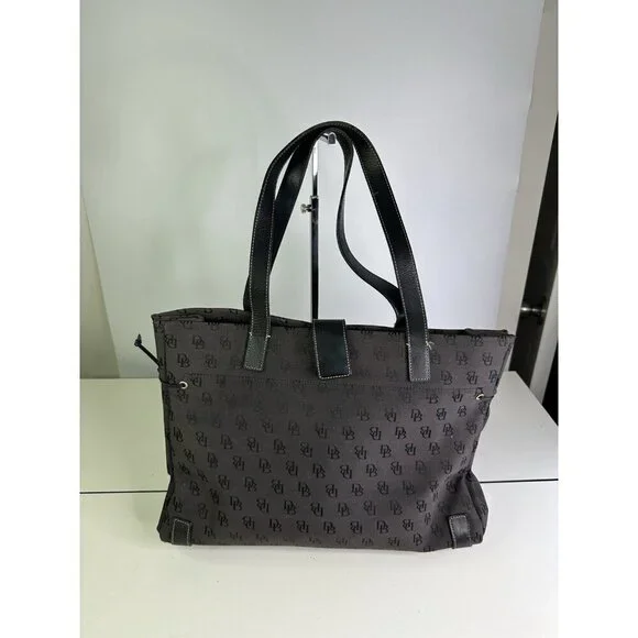 Dooney & Bourke Brown Black Monogram Canvas Shoulder Bag Purse Large