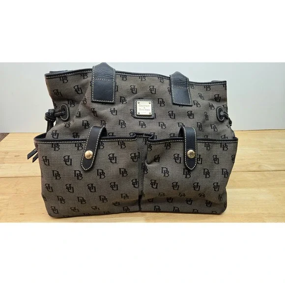 Vintage Dooney & Bourke  Signature Monogram Canvas Tote Bag Black/Grey, Medium