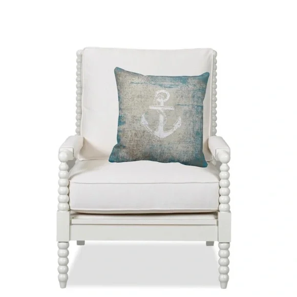 Luxury Home | Nautical Coastal Teal & Beige Gradient Anchor Throw Pillow Cover