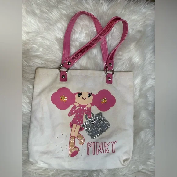 Coach Poppy Pinky Chan Canvas Tote with Pink Handles **callouts