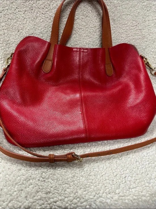 RED Genuine Leather  Commuter Handbag Tote Shoulder Crossbody, Removable Insert