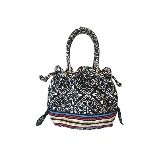 Vera Bradley Barcelona Floral Quilted Cotton Mini Drawstring Bag Monochrome