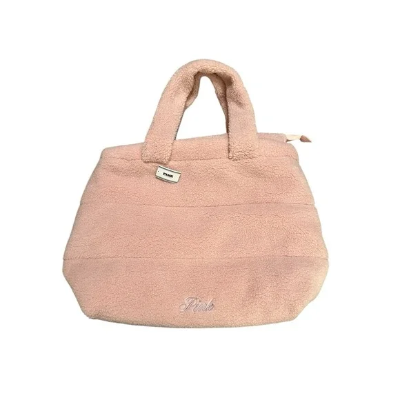 New VICTORIAS‎ SECRET PINK BLUSH SHERPA FLEECE LOGO TOTE BAG with ZIPPER