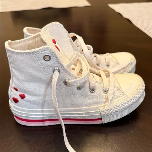 Converse Kids' White Sneakers with Red Heart Details