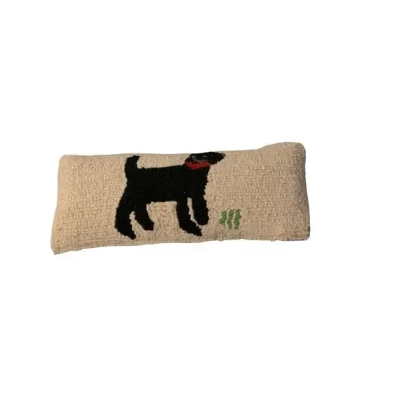 Hooked Ivory Black Lab Decorative Pillow - Cozy Farmhouse Accent 12x5