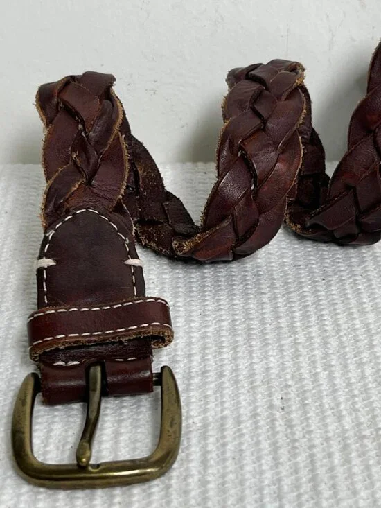 Lands' End Size Small Belt Brown Leather Braided Kids Youth