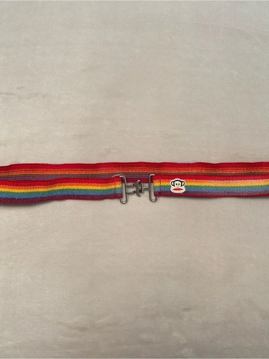 Paul Frank Red Rainbow Stripe Webbing Belt with Jolly Face Patch