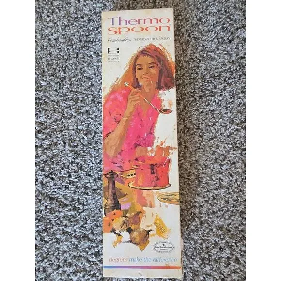 Vintage Thermo Spoon Cooking Thermometer Ladle 1960s Kitchen Gadget w Box Retro