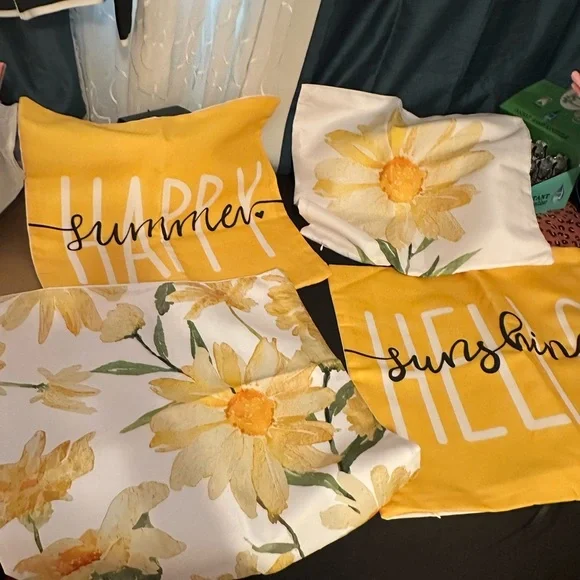Yellow and White Floral Pillow Covers
