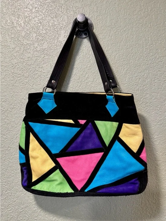 Colorblock Geometric Tote Bag in Black with Multicolor Panels
