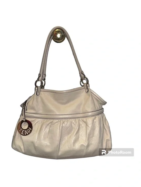 Fendi Large Chef Shopper Tote Bag in Chiaro Beige Cream Lambskin Leather Bag