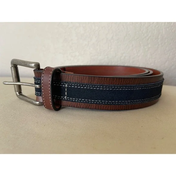 Johnston & Murphy Mens Leather Belt 44 Brown Suede Overlay Contrast Stitch Casua