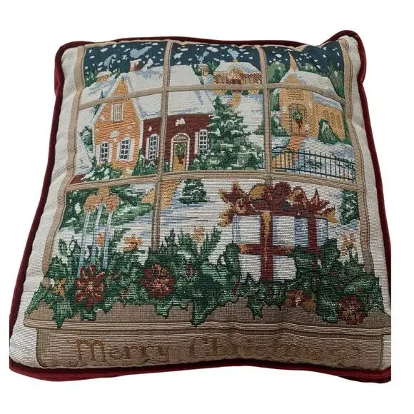 VTG Portofino 17x17x3 Square Tapestry Merry Christmas Window Pillow